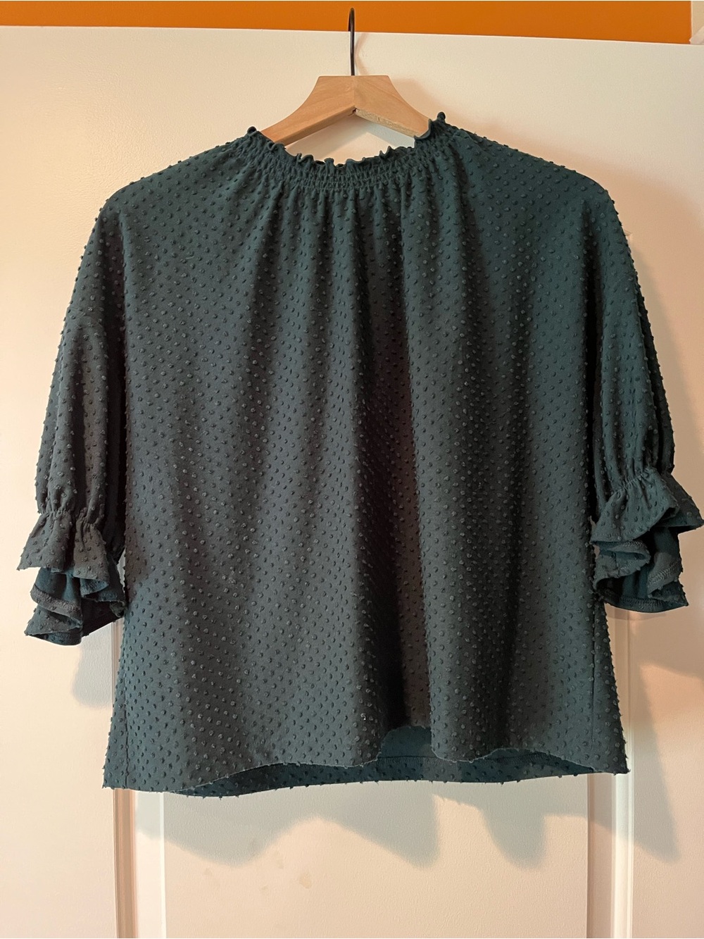 Madewell Texture and Thread Dark Green Ruffle Sleeve Women’s Top size Large